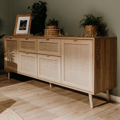 Jamal Rattan Sideboard with 2 Drawers | Temple & Webster Flat Inspiration, Sideboard Cabinet Modern, Beach House Room, Decoration Buffet, Bed 3d, Rattan Sideboard, Sideboard Decor, Credenza Design, Sideboards Living Room