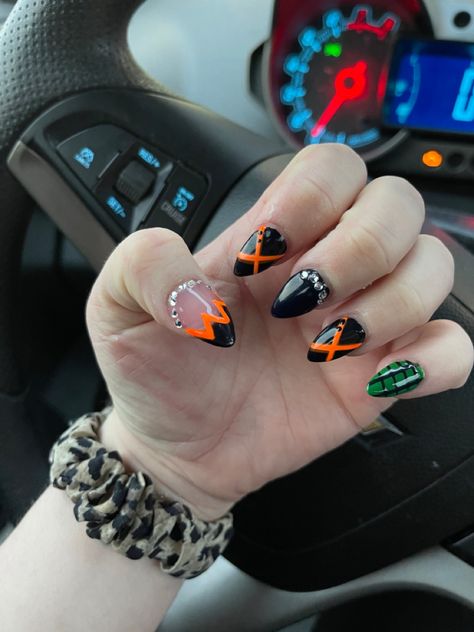 Bakugou Nails Acrylic, Bakugo Pumpkin Carving, My Hero Academia Party Theme, Mha Nails Bakugo, My Hero Academia Nail Design, All Might Nails, Bakugo Nails Design, Diy Mha Crafts, Toga Nails