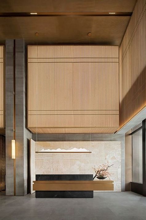 Office Reception Design, Japanese Hotel, Hotel Lobby Design, Lobby Interior Design, Reception Desk Design, Lobby Interior, Counter Design, Reception Design, Lobby Design