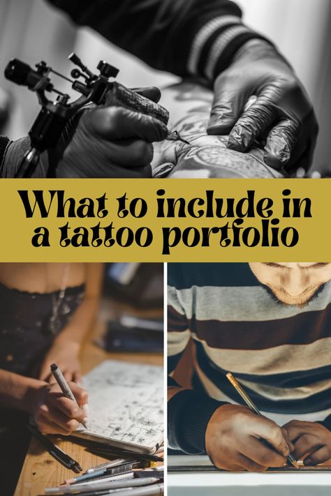 What to Include in a Tattoo Portfolio - TattooGlee Tattoo Portfolio Ideas Design, How To Become A Tattoo Apprentice, Tattoo Artist Portfolio Book, Tattoo Artist Practice, Tattoo Business Ideas, How To Make A Tattoo Portfolio, Become A Tattoo Artist, Tattoo Designs For Beginner Artists, Tattoo Portfolio Book