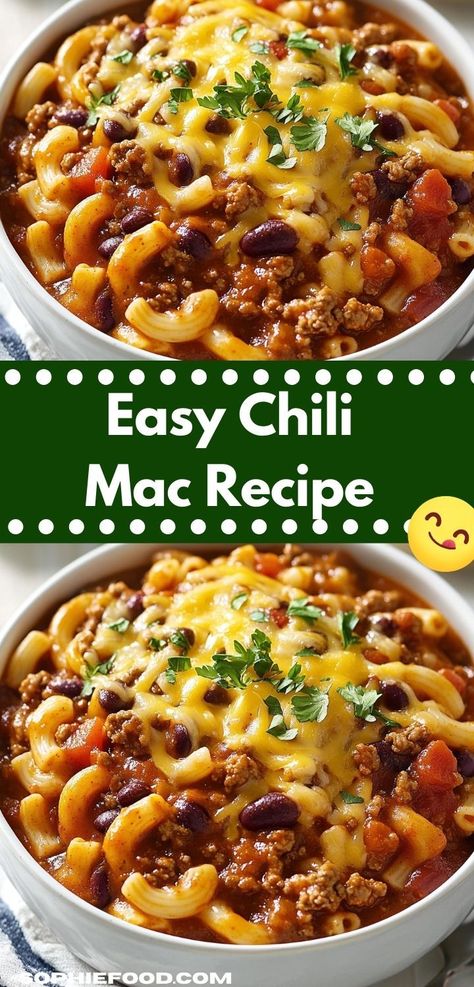 Craving a hearty pasta dish? This Easy Chili Mac Recipe is a comforting option packed with flavor, making it an ideal choice for busy weeknights when you need quick dinner recipes that don’t compromise on taste. Easy Chili Mac Recipe, Chili Mac Casserole, Chili Mac Recipe Easy, Easy Chili Mac, Quick Chili, Chili Mac Recipe, Chili Mac And Cheese, Hearty Chili, Chili Recipe Crockpot