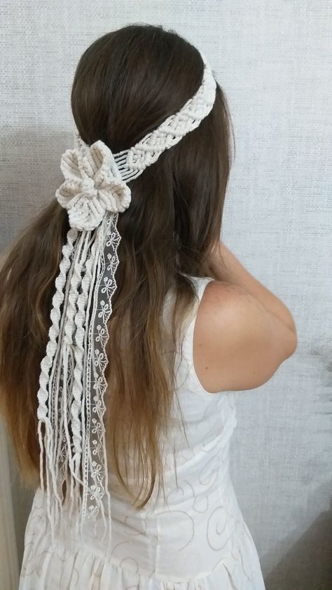 Macrame Crown, Macrame Veil, Boho Wedding Veil, Flower Macrame, Macrame Headband, Boho Veils, Hippie Headband, Bohemian Beach Wedding, Beach Wedding White