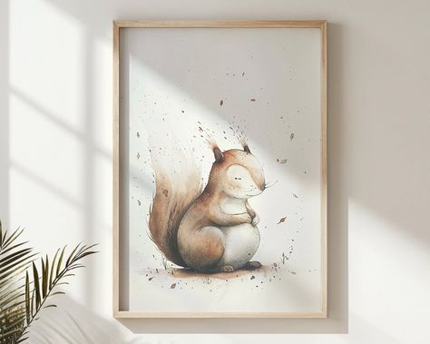 Watercolor Squirrel Print, Nursery Wall Art, Woodland Animal Kids Poster, Printable Autumn Decor Gift Neutral Nursery Decor Instant Download Nursery Art Woodland, Watercolor Squirrel, Neutral Nursery Decor, Squirrel Print, Whimsical Nursery, Playroom Art, Nursery Decor Neutral, Nursery Printables, Neutral Nursery