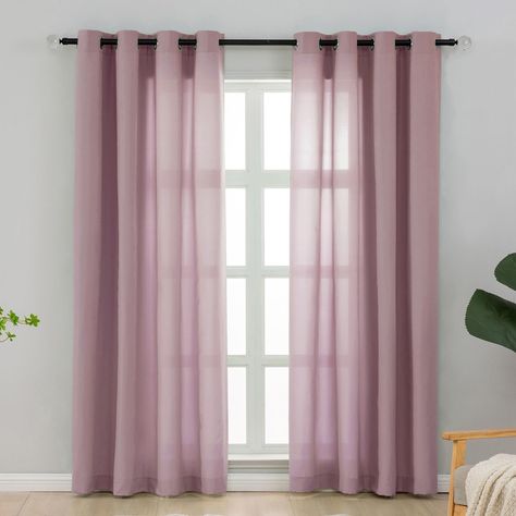 PRICES MAY VARY. If you're looking for curtains that are soft and sheer enough to allow natural light into the room, but non-see-through enough to provide you with privacy, L.Z.E Light Filtering Curtains are the perfect choice for you. You can see the shadow on the curtains at night or in daylight. Made of high quality OEKO-TEX tested polyester, these curtains are airy and very lightweight. The front side of the curtain has a layer of very fine fibers only felt by touch, which provides a soft to Sheer Pink Curtains Bedroom, Pink Full Pannel Drapes, Dusty Pink Curtains Lowe's, Pink Sheer Curtains, Sheer Pink Drapes, Semi Sheer Curtains, Drapes For Living Room, Privacy Curtains, Lilac Pink