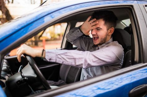 Frustrated man driving car | Free Photo #Freepik #freephoto #car #city #man #hand Man Driving Car, Driving Test Tips, 5 Hours Of Sleep, Test Tips, Scared Face, Medical Emergency, Drunk Driving, Driving Car, Sleep Problems