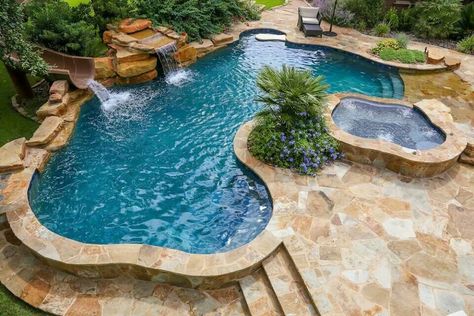 ♡♡♡♡♡ Luxury Pool House, Luxury Pools Backyard, Dream Backyard Pool, Freeform Pools, Pools Backyard Inground, Luxury Swimming Pools, Diy Swimming Pool, Pool Waterfall, Luxury Pools