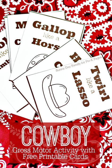 Fun Cowboy Gross Motor Activity For Preschool and Kindergarten with Free Printable Game- Pre-K Pages Preschool Gross Motor, Wild West Activities, Wild West Crafts, Wild West Games, Kansas Day, Texas Crafts, Cowboy Crafts, Texas Theme, Activity For Preschool