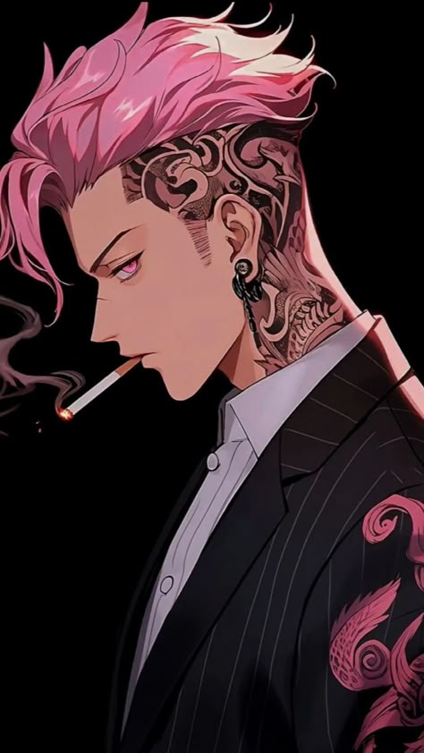 Yakuza Anime, Pink Hair Anime, Hair Clipart, Anime Gangster, Anime Show, Dark Anime Guys, Cool Anime Guys, Character Design Male, Boy Art