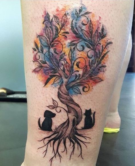 Two cats instead of cat and dog Tree Tattoos For Men, Simple Tree Tattoo, Small Lion Tattoo, Tree Tattoo Men, Create A Tattoo, Dog Memorial Tattoos, Tree Tattoos, Queen Tattoo, Tree Tattoo Designs