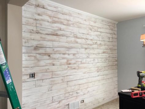 Dinning room wall did using Cedar wood fence board. Then white washed with regular eggshell latex paint. Peel And Stick Wood Wall, Stick Wood Wall, Wood Interior Walls, Wood Paneling Living Room, Cedar Wood Fence, Stick On Wood Wall, Cedar Walls, Wood Wall Design, Peel And Stick Wood