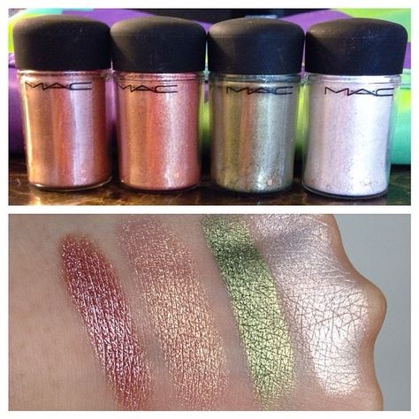 Swatches of Mac Pigments that I own! #tan#melon#goldenolive#vanilla… 2022 Makeup, Mac Pigment, Makeup Swatches, Melon, Vanilla, Mac, Makeup, Beauty, Quick Saves