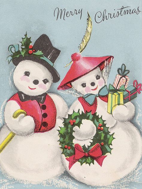 vintage Christmas card by vintagelovelies, via Flickr Old Fashioned Christmas, Free Christmas Images, Sunday Greetings, Snowman Christmas Cards, Vintage Christmas Images, Mid Century Christmas, Christmas Graphics, Christmas Past, Christmas Card Design