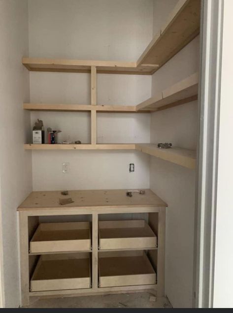 Laundry Room Ideas Farmhouse, Shelves Laundry Room, Small Pantry Organization Ideas, Under Stairs Pantry, Pantry Closet Design, Room Ideas Farmhouse, Pantry Renovation, Closet Under Stairs, Pantry Layout