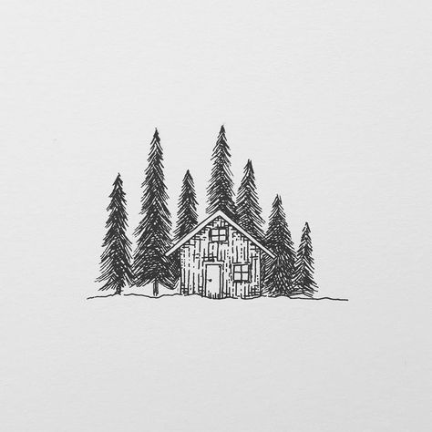 A little hut in the forest. One of these days I will rent one for at least 2 weeks and just ignore the rest of the world and get cabin fever  I was thinking of Greenland goals for the future.  Where would you go?  Hope you all have a great day.  Free Shipping on orders over 30 CHF with code "FREE"  My shop with prints and originals. http://ift.tt/2jfRKg7 . . .  #illustration #illustrations #drawing #draw #sketchbook #artwork #artworks #instaart #instaartist #traditionalart #artoftheday #artsy #h Cabin Drawing, Cabin Tattoo, Pen Art, 로고 디자인, Doodle Drawings, In The Forest, The Forest, Doodle Art, Drawing Sketches