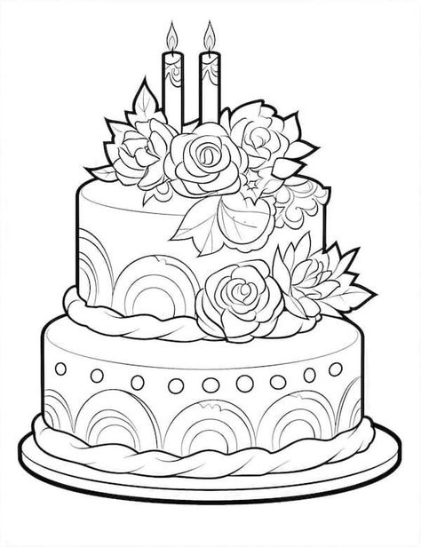 Rainbow birthday cake coloring page Cute Cake Drawing, Birthday Cake Coloring Page, Tea Coloring Pages, Cake Drawings, Birthday Cake Drawing, Cake Coloring Pages, Cake Coloring, Art Books For Kids, Cupcake Coloring Pages