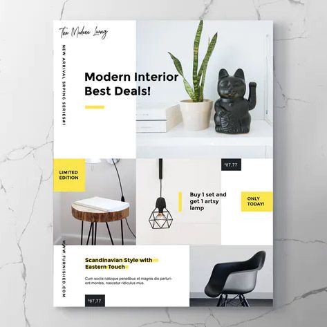 Modern Furniture & Interior Flyer - Flyer Templates - Free PSD Templates Flyer Ideas Creative, Furniture Poster Design, Paper Rip, Modern Flyer Design, Catalog Design Layout, Furniture Magazine, Wood Branding, Johnson Tiles, Product Poster