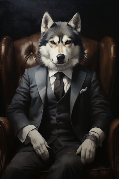 Step into elegance with this Vintage Aristocratic Husky Dog Portrait in Suit. 🐾🎩 A unique and quirky animal art for dog lovers, celebrating the grace and charm of huskies. 🎨✨ Wolf Sleeve, Black Footed Cat, Royal Animals, Animal Portraits Art, Werewolf Art, Husky Dogs, Human Art, The Grace, Digital Portrait