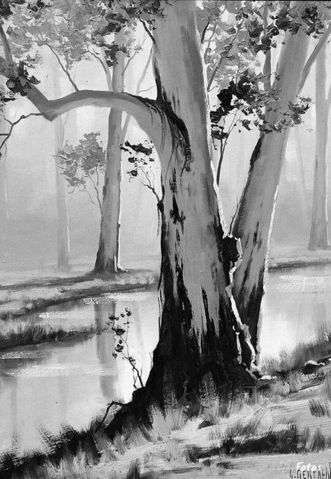 Drawing Hands, Landscape Pencil Drawings, Tree Drawings Pencil, Drawing Scenery, Nature Art Drawings, Tumblr Art, Landscape Sketch, 흑백 그림, Charcoal Art