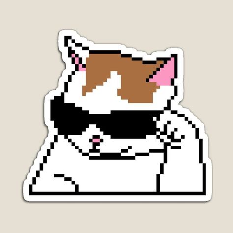 Cat Funny Illustration, Vintage Pixel Art, Cat With Sunglasses Drawing, Pixel Art Illustration, Pixel Art Chat, Pixel Art Funny, Pixel Stickers, Funny Pixel Art, Pixel Sunglasses