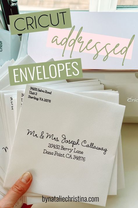 SUPER EASY DIY Cricut Envelopes Cricut Party Invitations Diy, Cricut Wedding Invites Diy Invitation Templates, Best Cricut Font For Addressing Envelopes, Diy All In One Wedding Invitations, Fall Wedding Invitations Diy Cricut, Wedding Invites With Cricut, Addressing Wedding Invitations Cricut, Wedding Invite Addressing, Addressing Save The Dates