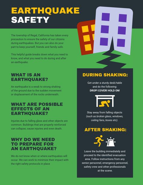 Earthquake Safety Informational Pamphlet Template -- #businessflyerdesign #businessflyerideas #eventflyerdesign #simpleflyer #creativebusinessflyers #businessflyer #flyerideas #flyerdesign #flyertemplates -- You don't need mad design skills to create custom business flyers. Just start with one of our beginner-friendly business flyer templates. Create an attention-grabbing flyer that people won't be able to ignore. People are inundated with offers everyday. Set your message apart from the competi Ignore People, Pamphlet Template, Mad Design, Holiday Homework, Infographic Design Layout, Kids Worksheets Preschool, Pamphlet Design, Flyer Design Layout, Business Flyers