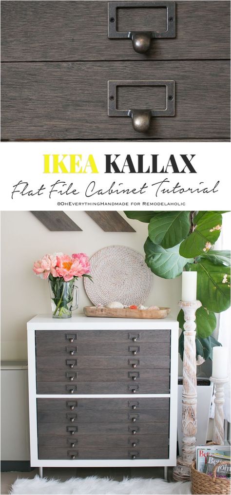 Amazing IKEA KALLAX Flat File Cabinet Hack. #IKEA #KALLAX #hack #ikeaHack #flatfilecabinet #cabinet #storage #oheverythinghandmade File Cabinet Alternative Ideas, Cabinet Hack, Flat File Cabinet, Ikea Kallax Shelf, Craft Tables, Ikea Kallax Hack, Cube Shelf, Flat File, Flat Files