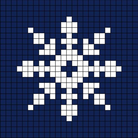 A pixel art template of a snowflake shaped like an ex and plus on top of one another. Snowflake Grid Pattern, Knitting Snowflake Pattern, Pixel Art Snowflake, Snowflake Alpha Pattern, Snowflake Knitting Chart, Winter Alpha Pattern, Snowflake Pixel Art, Snowflake Knitting Pattern, Christmas Pixel Pattern