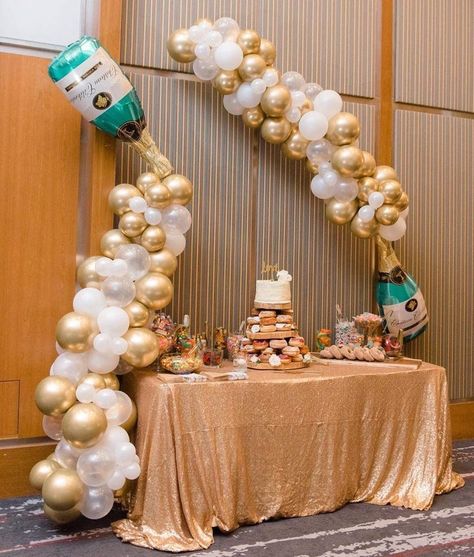 70th Birthday Parties Decorations, Christmas Birthday Party Decorations, Pearl Balloons, Champagne Balloons, Balloon Wreath, Bar Installation, Poppin Bottles, Anniversary Party Decorations, Clear Balloons