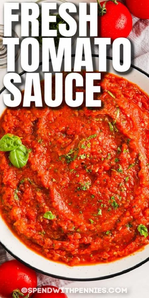 Easy Fresh Tomato Sauce, Best Tomato Sauce, Pasta Sauce With Fresh Tomatoes, Fresh Tomato Sauce Recipe, Red Sauce Pasta Recipe, Red Sauce Recipe, Fresh Tomato Pasta, Pizza Homemade, Italian Tomato Sauce