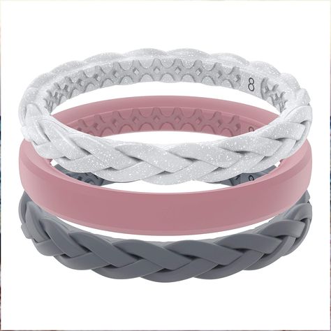 Groove Life Stackable Silicone Ring Breathable Rubber Wedding Rings for Women, Lifetime Coverage, Unique Design, Comfort Fit Silicone Rings Wedding Bands, Silicone Ring Women, Rubber Rings Wedding, How To Wear Rings, Womens Rings, Stackable Ring Sets, Silicone Wedding Rings, Silicone Ring, Three Rings