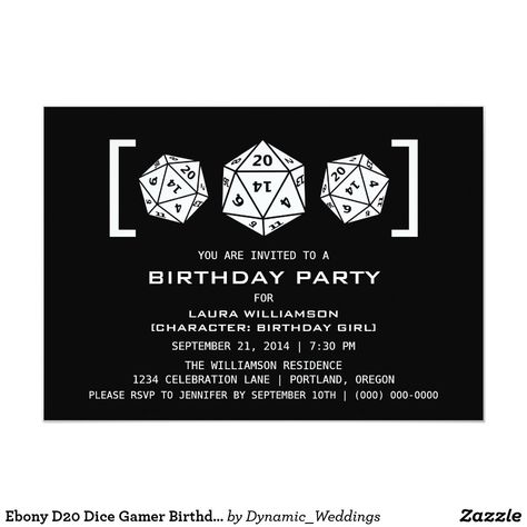 Ebony D20 Dice Gamer Birthday Party Invite Gamer Wedding Invitations, Gamer Wedding, Save The Date Invite, Expensive Flowers, Nerdy Wedding, Simple Wedding Flowers, Simple Wedding Centerpieces, Top Wedding Trends, Yosemite Wedding