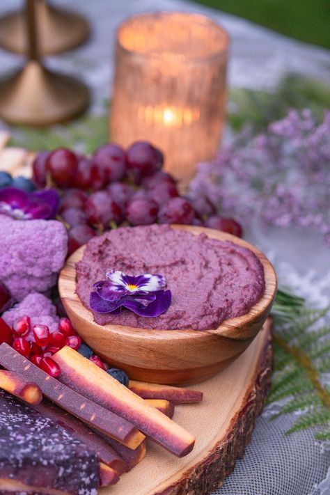 Purple Carrot Recipes, Purple Charcuterie Board, Cranberry Kombucha, Carrot Hummus, Purple Carrot Meals, Gingerbread Hot Chocolate, Asparagus Tart, Hummus Ingredients, Purple Carrot