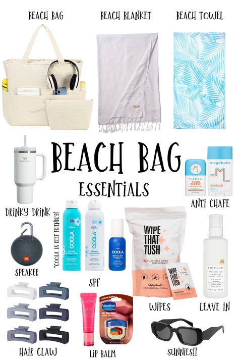 beach bag essentials for this summer ! everything is linked <3 beach bag essentials + beach + bag + summer essentials + summer + road trip + vacation + beach bag + summer bag + self care + it girl + clean girl + beach bag must haves + amazon + linked + spf + sun Travel Essentials Beach Vacations, Beach Road Trip Essentials, Holiday Must Haves Summer, Vacation Essentials List The Beach, Things To Pack For Vacation Summer, Packing List For The Beach Vacation, What To Pack In Your Pool Bag, 4 Night Beach Trip Packing, Pool Day Bag Essentials