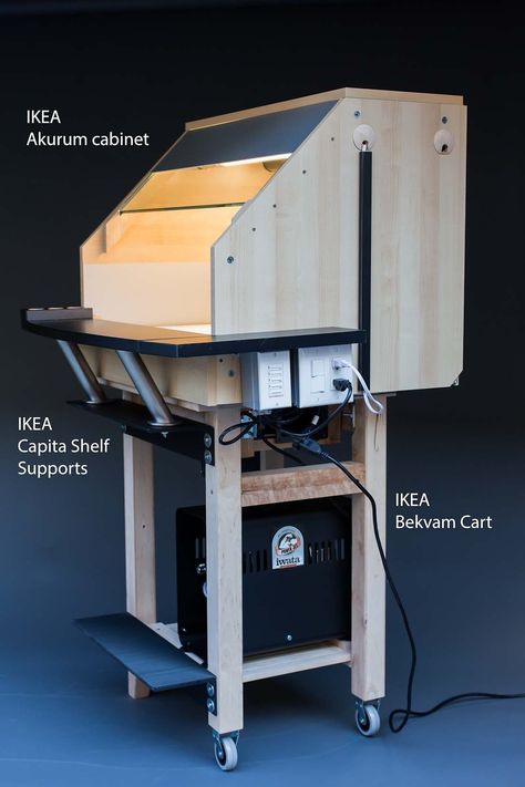 Model Spray booth from IKEA parts Ikea Wall Units, Ikea Kitchen Cart, Lifestyle Product Photography, Ikea Bekvam, Desk Grommet, Vinyl Shelf, Ikea Wall, Model Citizen, Acrylic Tube