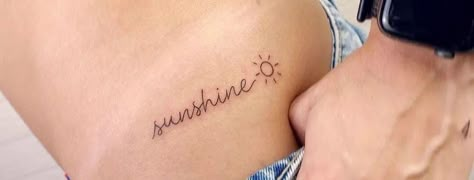 Word Sunshine Tattoo, Sunshine Cursive Tattoo, Sun With Name Tattoo, Sunshine Word Tattoo, Sun Shine Tattoo, Sunshine Tattoos For Women, You Are My Sunshine Tattoo, Sunshine Tattoo Ideas, Word Tattoos On Arm