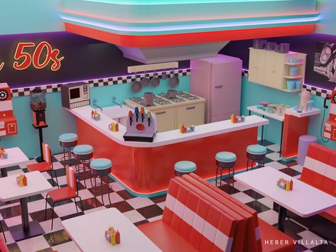 ArtStation - Coffee 50s Diner Decor, 50s Style, Candy Shop, Diner, Cafe, Candy, Coffee