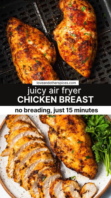 This Air Fryer Chicken Breast With No Breading is so juicy, tender and full of flavor. They are perfectly seasoned, delicious and is so easy to make, in 30 minutes or less. Best Air Fryer Chicken Breast, Best Air Fryer Chicken, Air Fryer Recipes Chicken Breast, New Air Fryer Recipes, Best Air Fryer, Air Fryer Oven Recipes, Fried Chicken Breast, Air Fry Recipes, Order Pizza