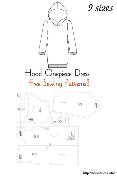 Hoodie Sewing Pattern Free, Hoodie Sewing Pattern, Girls Clothes Patterns, Hoodie Pattern, Doll Dress Patterns, Free Sewing Patterns, Sweatshirts Pattern, Fashion Sewing Pattern, How To Make Clothes