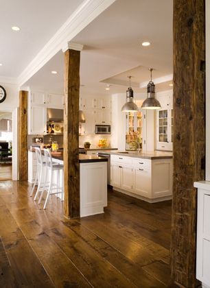 Wooden Floors Living Room, Beam Ideas, Craftsman Style Kitchen, Old Kitchen Cabinets, Interior Columns, Wood Beam, New Kitchen Cabinets, Kitchen Island Design, Wooden Beams