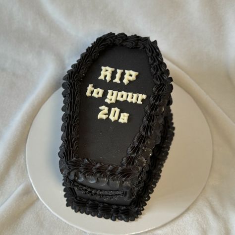 Best way to celebrate entering your 30s ⚰️✨🖤 #rip20s #coffincake #rip20scake #cutecakes #vintagecakes #heartcakes #occakes #socalcakes #birthdaycakeinspo #wiltontips #cakesofinstagram #orangecountycakes #weddingcakes #wiltoncakes #ocevents #cakes #cakebusiness #thelayeredbakery #fatdaddios #smallbusiness #colourmill #americolor #foryou #explorepage Husband 30th Birthday Cake, Birthday 30 Men Decor, Rip 30s Cake, Rip To My 20s Party Men, Coffin Cakes Birthdays, Rip 30th Birthday Cake, Mens 30th Birthday Cake, 30 Birthday Cake For Men, Male 30th Birthday Cake