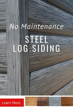 Metal Siding With Stone, Barnwood Exterior Siding, Fake Log Siding Exterior, Rustic Cabin Siding Ideas, Cabin Makeover Exterior, Steel Siding Exterior House Farmhouse, Steel Siding That Looks Like Wood, Wood Like Siding, Wood Grain Siding Exterior