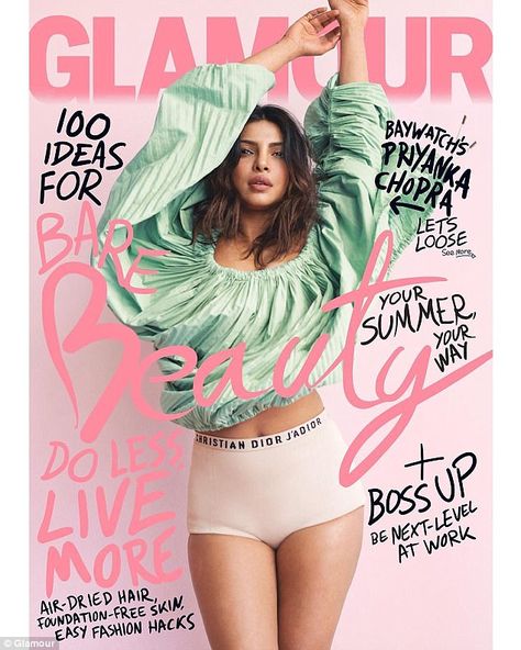 The Quantico star, who has covered June's Glamour magazine, told the publication that she was picked on badly at high school, so returned to her native India Glamour Magazine Cover, Magazine Cover Ideas, Dior And I, Fashion Magazine Cover, Glamour Magazine, Magazine Cover Design, Fashion Cover, Baywatch, Priyanka Chopra