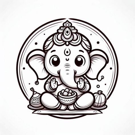 Cute Diwali Doodles, Ganpati Bappa Doodle Art, Cute Ganesha Sketch, Cute Ganapati Drawings, Ganpati Doodle Art, God Doodle Art, Ganesh Doodle Art, Cute Ganpati Drawing, Easy Ganesha Drawing For Kids