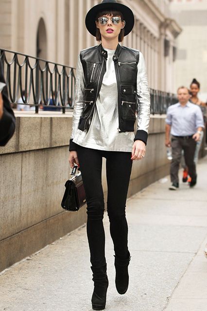 5 legit ways to wear leather this season Women’s Leather Vest Outfit, Biker Vest Outfit Woman, Moto Vest Outfit, Trench Vest Outfit, Black Leather Vest Outfit, Leather Vest Outfits For Women, Casting Outfit, Leather Vest Outfit, Vest Street Style