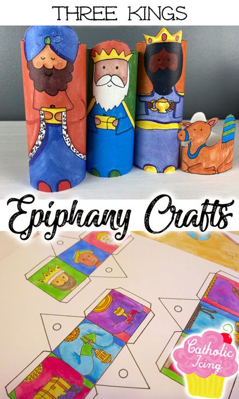 These three kings crafts are perfect to teach kids about the Bible story on the Epiphany! So many fun and free printables here as well as other crafts. #epiphany #catholicepiphany #kingcraft #3kings #3kingsday #twelfthnight #christiancraft Catholic Epiphany Crafts, Epiphany For Kids, Epiphany Crafts For Kids Sunday School, Epiphany Activities For Kids, 3 Kings Day Crafts For Kids, Epiphany Crafts For Kids, 3 Wise Men Craft, Three Kings Day Crafts For Kids, Wise Men Craft For Kids