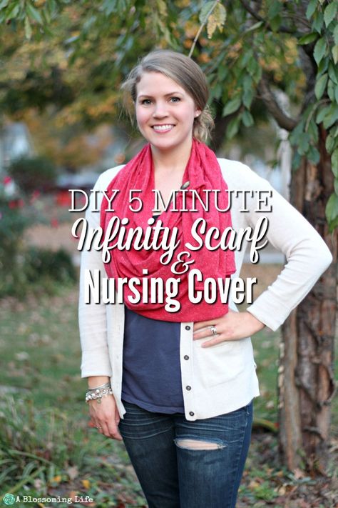 diy-5-minute-infinity-scarf-nursing-cover Diy Nursing Cover, Nursing Cover Pattern, Nursing Cover Up, Diy Nursing, Nursing Scarf, Baby Diy Projects, Diy Fashion Projects, Breastfeeding Cover, Breastfeeding Clothes