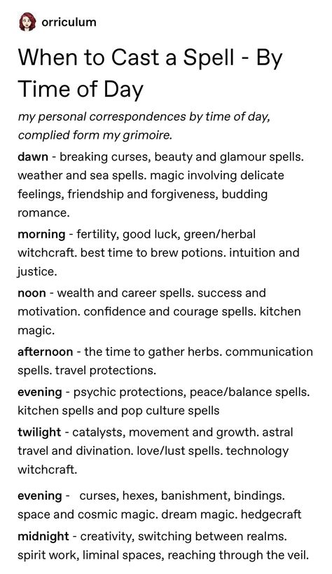 Spells With Herbs, Spell Times Of Day, Spells To Make Someone Contact You, Luck Jar Spells Witchcraft, Wicca Correspondences, Herb Spells Witchcraft, Beginning Wicca, Begginer Spells Witchcraft, Times Of Day For Spells