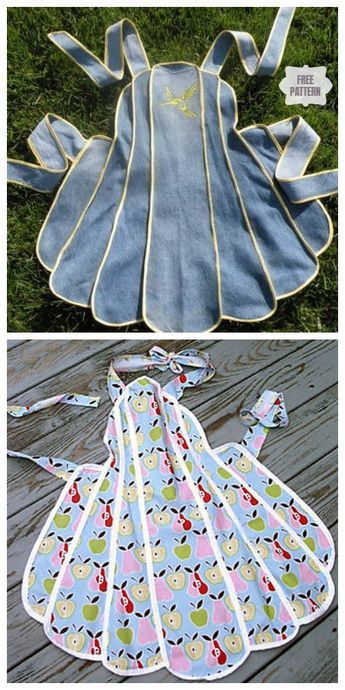 Free Plus Size Apron Pattern, 2 Yard Sewing Projects, Sewing An Apron, Sewing Aprons Patterns Free, Denim Apron Diy Recycle Jeans, Creative Apron Design, Free Apron Pattern, Fabric Art Diy, Vintage Apron Pattern