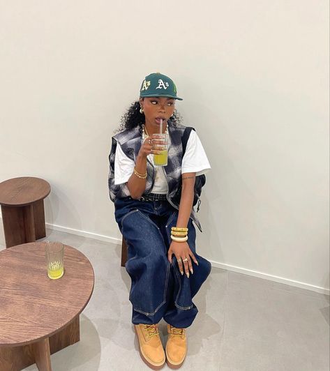 Tyler The Creator Aesthetic Outfit Women, 90s Rnb Fashion, Timbs Outfits Women, Overalls Streetwear, Trendy Shein Outfits, Y2k Old School, Bestie Hangout, Summer Skirt Outfits, Girlfriend Outfits