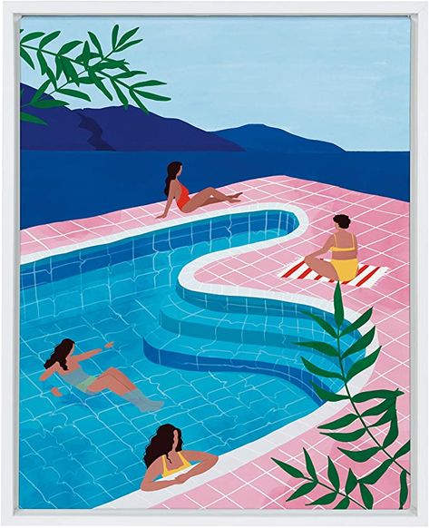 Amazon.com: Kate and Laurel Sylvie Pool Ladies Framed Canvas Wall Art by Maja Tomljanovic, 18x24 White, Tropical Nature Art Decor: Posters & Prints Maja Tomljanovic, Illustration Kunst, Information Art, Free Printable Art, Art Prints Online, Stretched Canvas Wall Art, David Hockney, Art Et Illustration, Art And Illustration